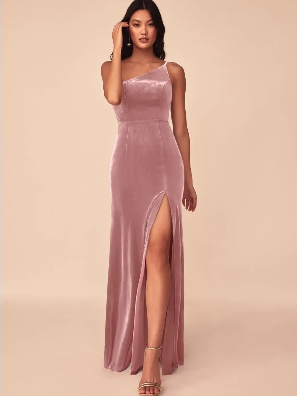 Azazie Kala Dusty Rose A-Line One Shoulder Velvet Dress